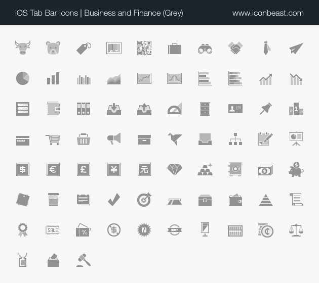 business and finance iOS tab bar icons grey