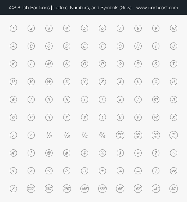 letters numbers symbols iOS tab bar icons black