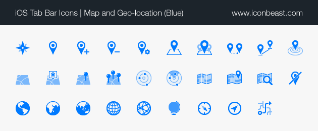 map and geo-location iOS tab bar icons blue