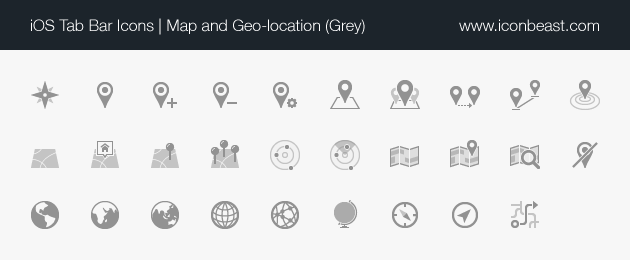 map and geo-location iOS tab bar icons grey