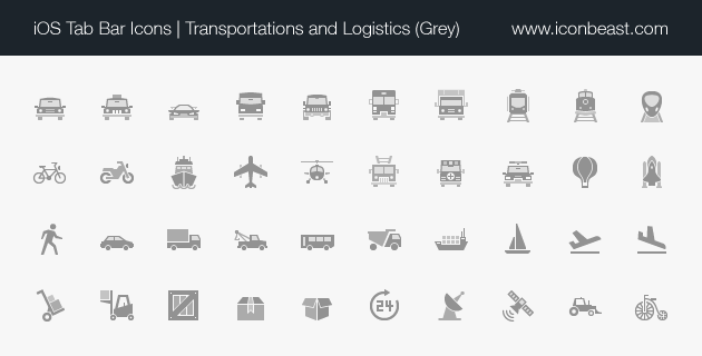 transportations and logistics iOS tab bar icons grey